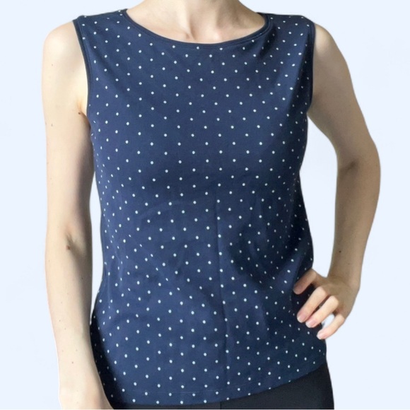 Karen Scott Womens Blue Sleeveless White Polka Dot Preppy Euro Summer Tank Top - Picture 2 of 7